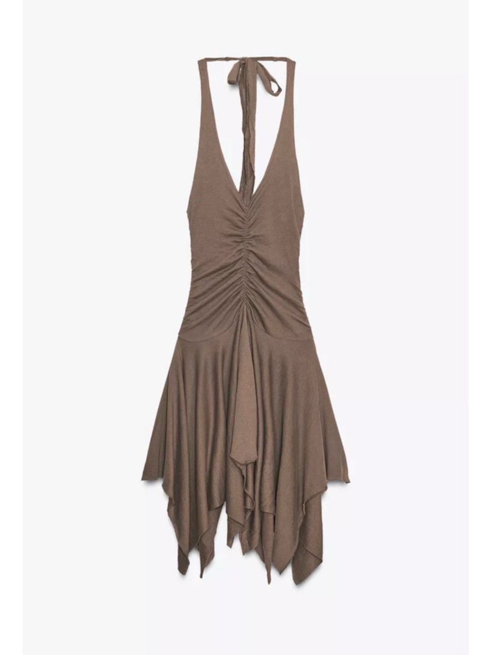 Zara Taupe Halter Asymmetrical Handkerchief Dress